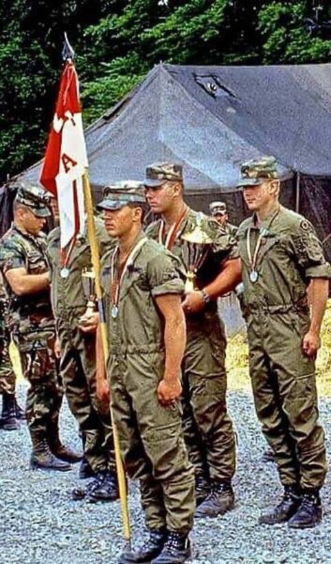 Sgt. 1st Class Mark Korte currently with Company D, 457th Civil Affairs Battalion, 7th Mission Support Command, stands with the 1st Squadron, 2nd Cavalry Regiment in June 1989 during a U.S. Army Europe Cavalry Cup Competition back when Korte was a Regular Army active-duty Soldier.   