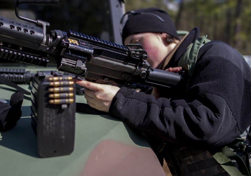 Pfc. Katelyn Harlan, a U.S. Army Reserve Soldier assigned to the 363rd Military Police Company, reloads her weapon after battling U.S. Army Soldiers assigned to the 101st Airborne Division (Air Assault) during a hasty raid at Hosteel Village near Joint base McGuire-Dix-Lakehurst on March 16, 2017, as a part of Warrior Exercise 78-17-01 which is designed to assess a units’ combat capabilities.  Army Reserve Soldiers assigned to the 363rd Military Police Company served as the oppositional force for Easy Company, 2nd Battalion, 506th Infantry Regiment, 101st Airborne Division during the exercise. Roughly 60 units from the U.S. Army Reserve, U.S. Army, U.S. Air Force, and Canadian Armed Forces are participating in the 84th Training Command’s joint training exercise, WAREX 78-17-01, at Joint Base McGuire-Dix-Lakehurst from March 8 until April 1, 2017; the WAREX is a large-scale collective training event designed to simulate real-world scenarios as America’s Army Reserve continues to build the most capable, combat-ready, and lethal Federal Reserve force in the history of the Nation. (Army Reserve Photo by Sgt. Stephanie Ramirez/ Released)