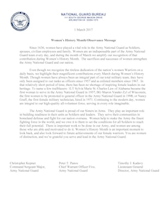 Text of the letter released by Army National Guard leaders to honor Women's History Month.