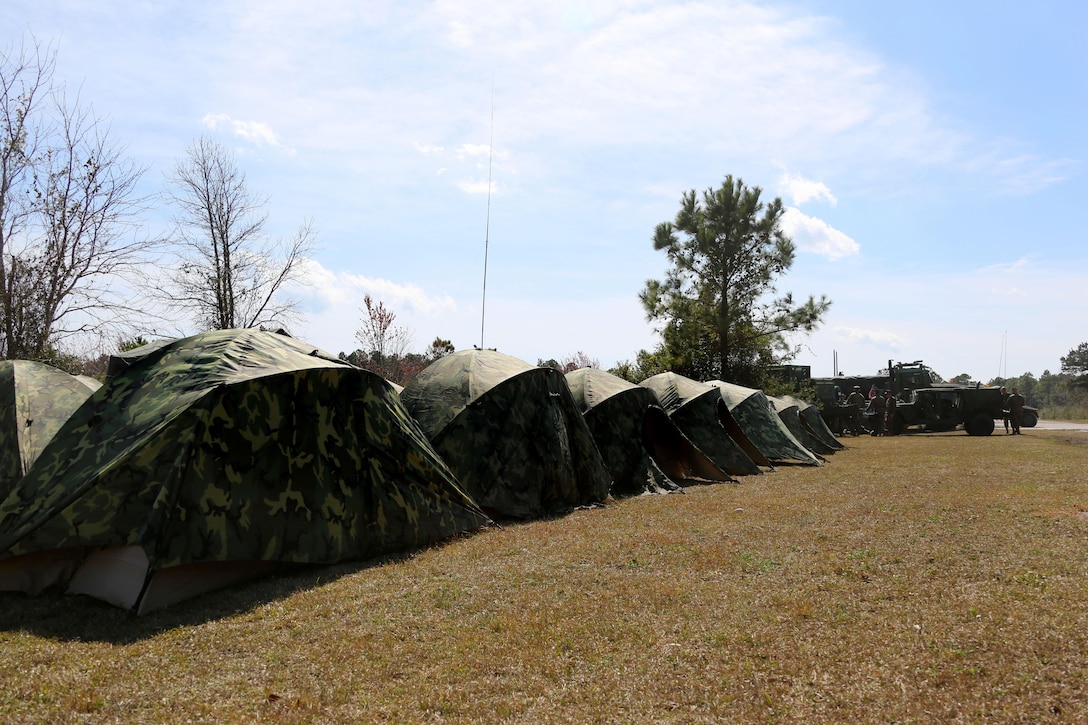 Marine Wing Support Squadron 274 conducts a field exercise aboard Marine Corps Outlying Field Atlantic, N.C., March 10, 2017. MWSS-274, Marine Aircraft Group 29, 2nd Marine Aircraft Wing, established an air facility aboard Marine Corps Auxiliary Landing Field Bogue capable of providing all airfield and air base support functions to MAG-29 squadrons with a Forward Arming and Refueling Point at Atlantic. (U.S. Marine Corps photo by Cpl. Jason Jimenez/ Released)