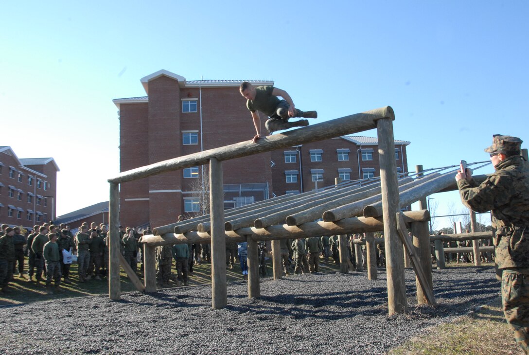 On March 16th, 2017 MCES held its annual Engineer Field Meet on Ellis Field. The annual field meet is held to celebrate the patron saint of engineers, St. Patrick; as well as build camaraderie, espirit de corps, and compete for the four-leaf clover trophy. During the Obstacle Course Relay a team of five Marines runs the O Course from start to finish. 