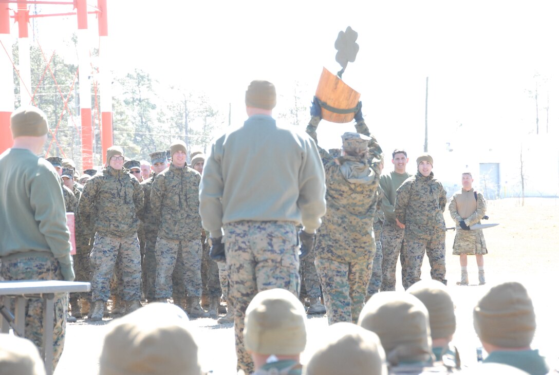 On March 16th, 2017 MCES held its annual Engineer Field Meet on Ellis Field. The annual field meet is held to celebrate the patron saint of engineers, St. Patrick; as well as build camaraderie, espirit de corps, and compete for the four-leaf clover trophy. After completing thirteen events and a tie breaking Obstacle Course Relay, 8th Engineer Support Battalion was crowned the winners of the Engineer Field Meet and awarded the four-leaf clover trophy.