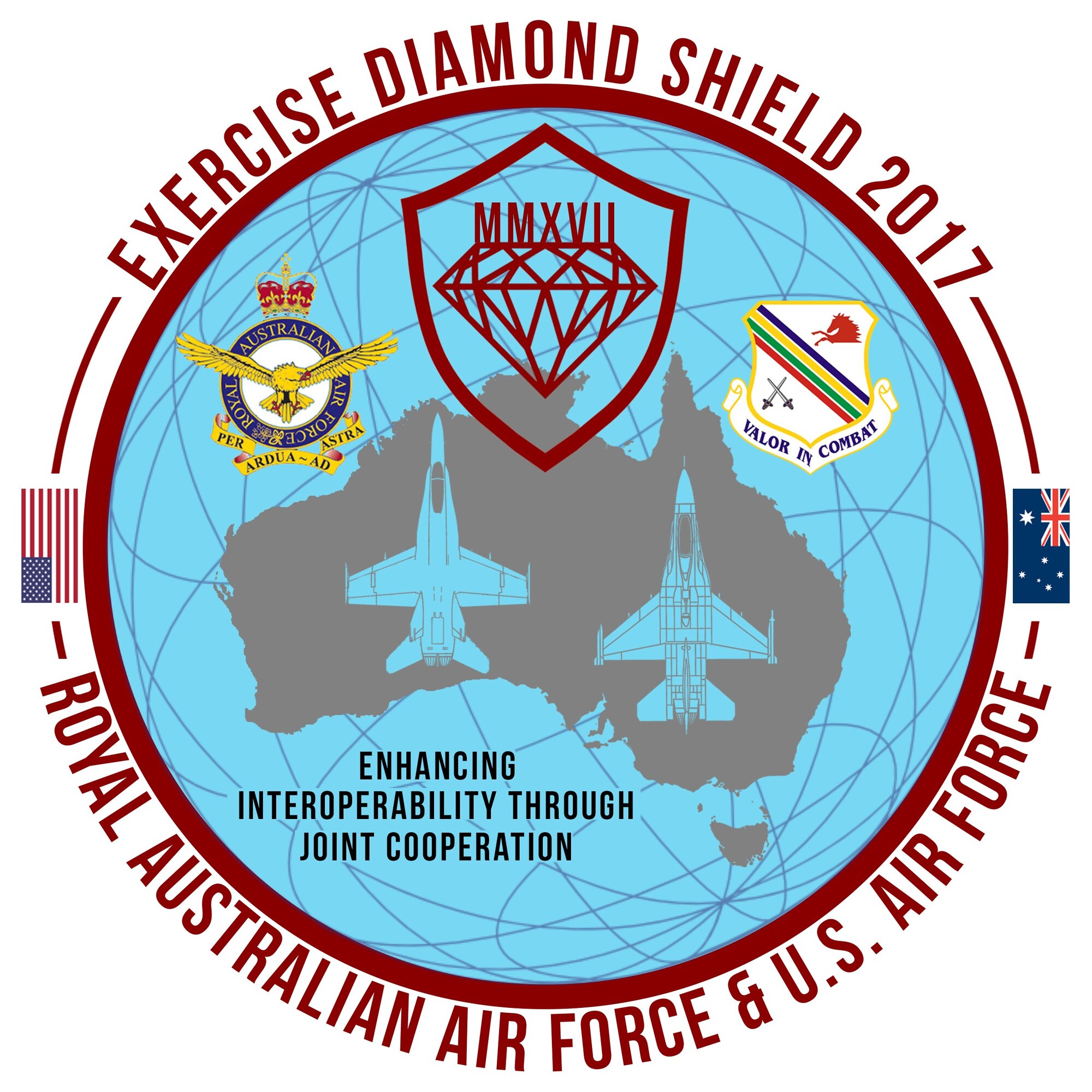 U.S. Air Force Airmen from Eielson Air Force Base, Alaska, have touched down at Royal Australian Air Force Base Williamtown, in New South Wales, Australia, for Exercise Diamond Shield 2017. Exercise DS17, the second of four Diamond Series exercises conducted by the RAAF Air Warfare Centre, is an Australian Defence Force training activity where high-readiness forces deploy quickly to remote locations in Australia in response to a simulated security threat. (U.S. Air Force graphic by Tech. Sgt. Steven R. Doty) 
