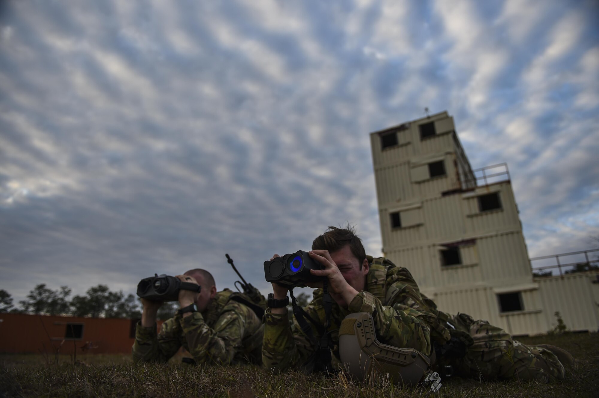 Soldiers with the 1st Battalion, 10th Special Forces Group, use laser rangefinders at the Eglin Range, Fla., March 17, 2017. Soldiers use the laser rangefinder to identify target location distance, day or night, and with limited visibility such as fog or smoke. (U.S. Air Force photo by Airman 1st Class Joseph Pick)