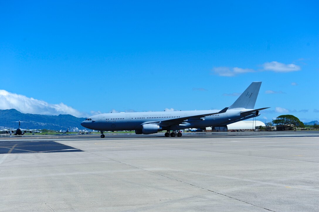 Four EA-18G Growlers arrived at Joint Base Pearl Harbor-Hickam before moving on to Australia, Feb. 16, 2017.  The Growler is an electronic attack aircraft capable of proving force level electronic warfare support by disrupting, deceiving or denying a broad range of electronic systems.  (U.S. Air Force photo by Tech. Sgt. Heather Redman)