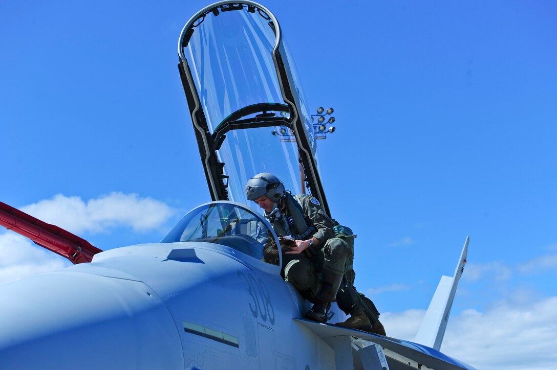 Four EA-18G Growlers arrived at Joint Base Pearl Harbor-Hickam before moving on to Australia, Feb. 16, 2017.  The Growler is an electronic attack aircraft capable of proving force level electronic warfare support by disrupting, deceiving or denying a broad range of electronic systems.  (U.S. Air Force photo by Tech. Sgt. Heather Redman)