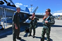 Four EA-18G Growlers arrived at Joint Base Pearl Harbor-Hickam before moving on to Australia, Feb. 16, 2017.  The Growler is an electronic attack aircraft capable of proving force level electronic warfare support by disrupting, deceiving or denying a broad range of electronic systems.  (U.S. Air Force photo by Tech. Sgt. Heather Redman)