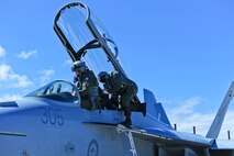 Four EA-18G Growlers arrived at Joint Base Pearl Harbor-Hickam before moving on to Australia, Feb. 16, 2017.  The Growler is an electronic attack aircraft capable of proving force level electronic warfare support by disrupting, deceiving or denying a broad range of electronic systems.  (U.S. Air Force photo by Tech. Sgt. Heather Redman)