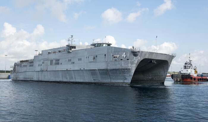 170307-N-OU129-075 HAMBANTOTA, Sri Lanka (Mar. 7, 2017) The expeditionary fast transport ship USNS Fall River (T-EPF-4) arrives in Hambantota to participate in Pacific Partnership 2017 mission stop Sri Lanka March 7. Pacific Partnership is the largest annual multilateral humanitarian assistance and disaster relief preparedness mission conducted in the Indo-Asia-Pacific and aims to enhance regional coordination in areas such as medical readiness and preparedness for manmade and natural disasters. (U.S. Navy photo by Mass Communication Specialist 2nd Class Joshua Fulton/Released)