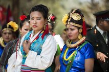 Nepalese performers stand by to give a cultural performance during the opening ceremony of Shanti Prayas III in Nepal.  Shanti Prayas III is a multinational United Nations peacekeeping exercise designed to provide pre-deployment training to U.N. partner countries in preparation for real-world peacekeeping operations. (U.S. Navy Photo by Petty Officer 2nd Class Taylor Mohr)