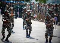 Nepalese army rangers known as “Ghurkas” perform a kukiri knife demonstration during the opening ceremony of exercise Shanti Prayas III in Nepal. Shanti Prayas III is a multinational United Nations peacekeeping exercise designed to provide pre-deployment training to U.N. partner countries in preparation for real-world peacekeeping operations. (U.S. Navy Photo by Petty Officer 2nd Class Taylor Mohr)