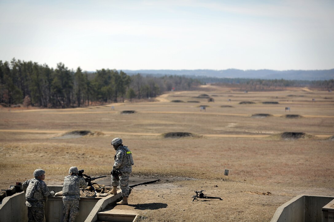 Sgt. Kristie Justice, Chemical, Biological Radiological, and Nuclear Specialist assigned to the 489th Transportation Company, Jacksonville, Florida, reviews her target through her scope while using an M2 .50 Caliber Machine Gun during a weapons qualification at the Operation Cold Steel exercise conducted at Fort McCoy, Wisconsin, Mar. 19, 2017. Operation Cold Steel is the U.S. Army Reserve’s first large-scale live-fire training and crew-served weapons qualification and validation exercise. Cold Steel is an important step in ensuring that America’s Army Reserve units and Soldiers are trained and ready to deploy on short-notice and bring combat-ready and lethal firepower in support of the Total Army and Joint Force partners anywhere in the world. 475 crews with an estimated 1,600 Army Reserve Soldiers will certify in M2, M19 and M240 Bravo gunner platforms across 12-day rotations through the seven-week exercise. In support of the Total Army Force, First Army Master Gunners participated in Cold Steel to provide expertise in crew level gunnery qualifications, and to develop Vehicle Crew Evaluator training, preparing units here and when they return to their home stations to conduct crew served weapons training and vehicle crew gunnery at the unit-level. 
(U.S. Army Reserve photo by Master Sgt. Anthony L. Taylor)