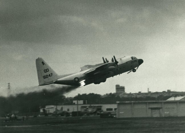 Marine Aerial Refueler Transport Squadron (VMGR) 152 takes off during jet-assisted take off training in November 1978. VMGR-152, also known as the Sumos, celebrated the 75th anniversary of the squadron at Marine Corps Air Station Iwakuni, Japan, March 9, 2017. Throughout the past seven and a half decades, VMGR-152 made its mark in Marine Corps history, accrediting their success to countless missions the squadron has flown during both combat support and humanitarian aid. (Courtesy photo)