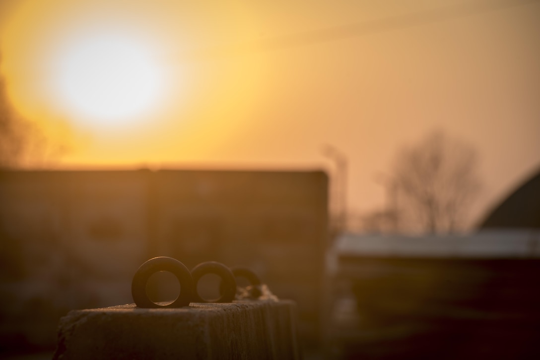 A large concrete barrier rests alongside each of the 24 tents in the Rush Park life support area at Osan Air Base, Republic of Korea, March 14, 2017. The barriers establish antiterrorism and force protection perimeters between each tent simulating a deployed environment. Rush Park, home to 24 tents and several K-span buildings, can house up to 520 deployed personnel. The LSA provides deployed personnel with areas for sleep, bathrooms and showers, a morale tent with games and free food served by the United Service Organizations, or USO, and a regular shuttle to and from their new home and main base. (U.S. Air Force photo by Staff Sgt. Benjamin W. Stratton)