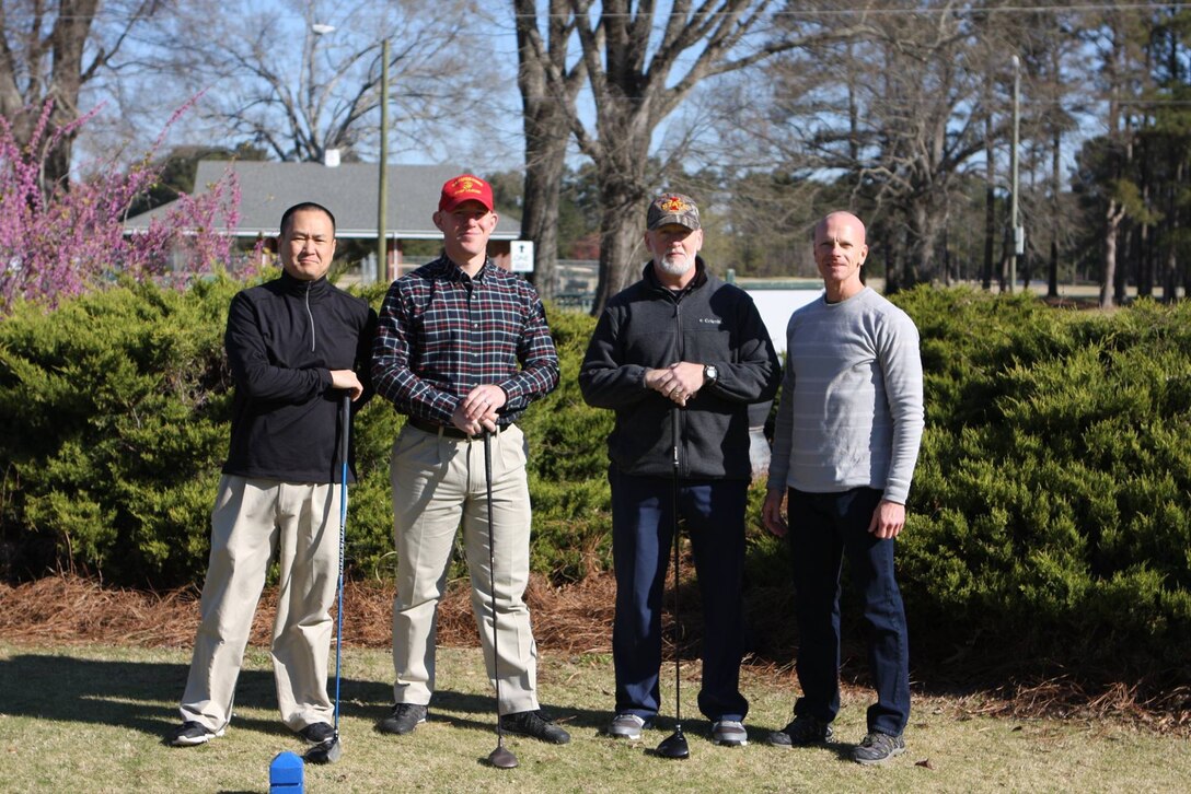 On March 17, 2017 MCES sponsored an Engineer Golf Tournament at the Paradise Point Golf Club to build camaraderie within the engineer community, family, and friends. Pictured are Lieutenant Peter Lee, First Lieutenant Logan Baisden, Mr. John Kesterson, and Lieutenant Colonel Gregory Marchlinski


