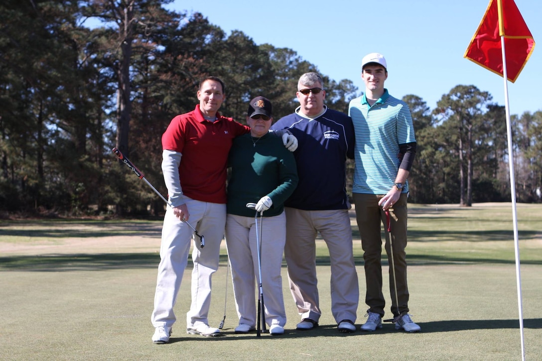 On March 17, 2017 MCES sponsored an Engineer Golf Tournament at the Paradise Point Golf Club to build camaraderie within the engineer community, family, and friends. Pictured are:  Mr. Mike	Fincham, Mrs. Mary Simpson, Mr. Greg Simpson, and Mr. Ian Heesacker.


