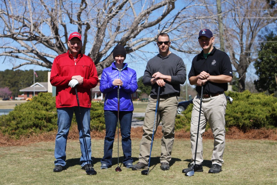 On March 17, 2017 MCES sponsored an Engineer Golf Tournament at the Paradise Point Golf Club to build camaraderie within the engineer community, family, and friends. Pictured are:  Major Barbaree, Master Sergeant Messina, Sergeant Major Gillespie, and Lieutenant Colonel Dienhart-Stabile.
