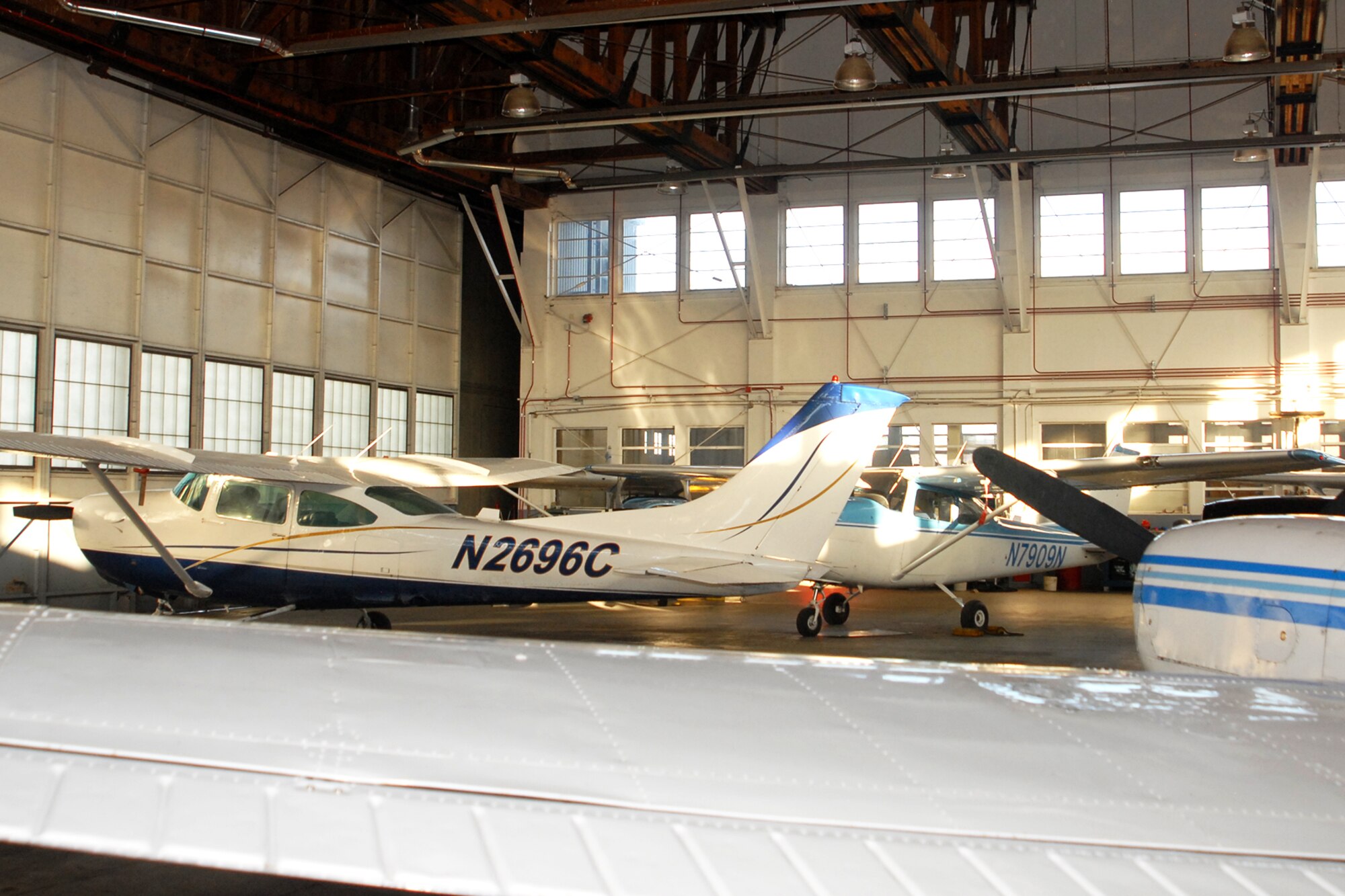 Hangar 133 at Peterson Air Force Base, Colorado, houses seven planes, March 20, 2017, belonging to the Rocky Mountain USAF Flight Training Center. The training center was one of the first of its kind when it was established in 1951. 