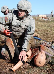 Pfc. Wesley Brown, a combat medic with 326th Brigade Engineer Battalion, 1st Brigade Combat Team, applies a tourniquet to a simulated casualty during Brigade Combat Team Trauma Training on Fort Campbell, Kentucky, Mar. 10, 2017. The BCT3 program ensures medics across the Army have the trauma and surgical skills to manage combat casualties prior to a deployment. BCT3 is led by a staff of experts from the U.S. Army Medical Department Center and School at Joint Base San Antonio-Fort Sam Houston.
