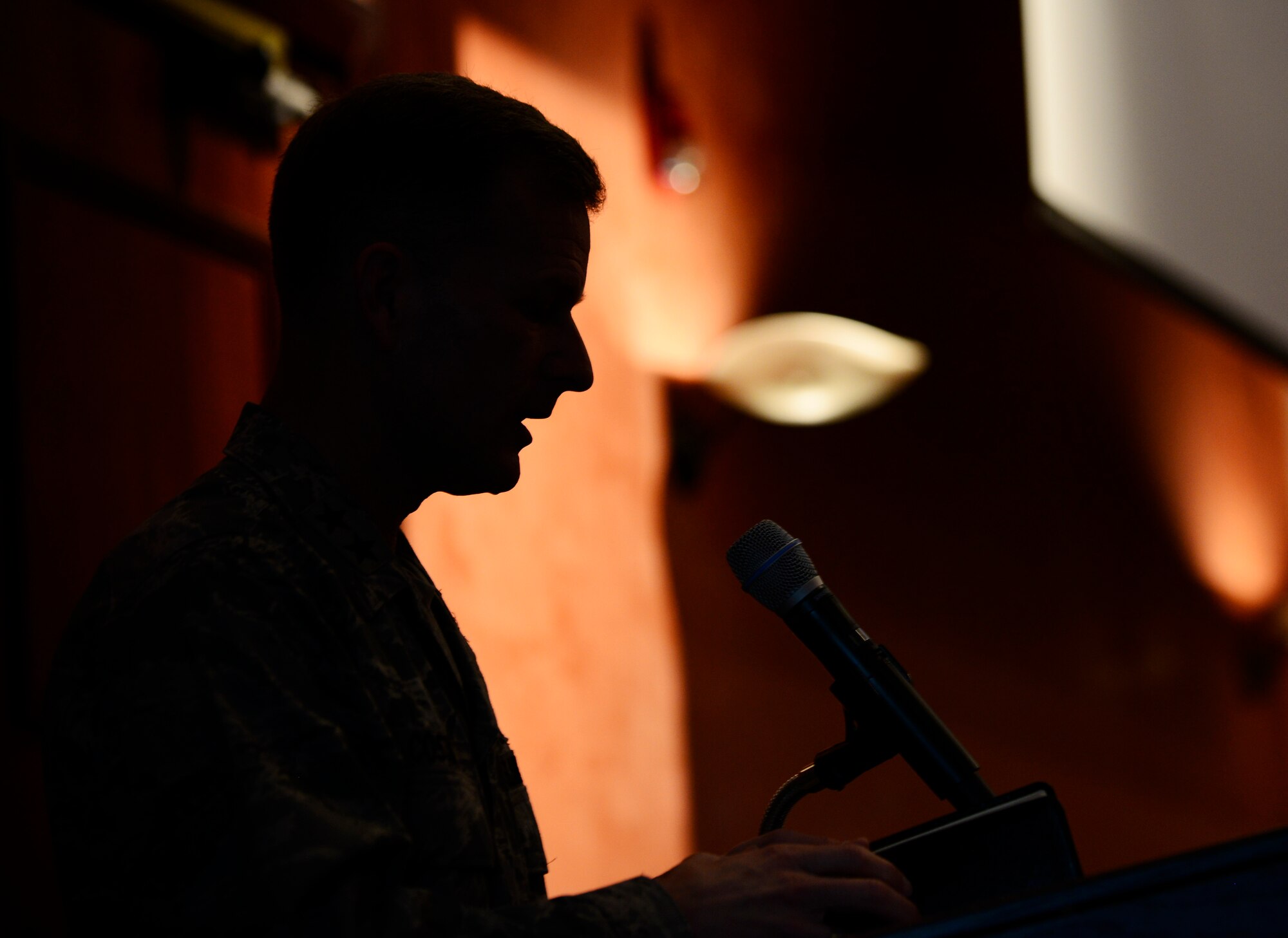 Maj. Gen. Dondi Costin, U.S. Air Force chief of chaplains, speaks during a National Prayer Breakfast event at Aviano Air Base, Italy, March 20, 2017. The event is held annually to bring people of all faiths together to pray. (U.S. Air Force photo by Staff Sgt. Krystal Ardrey)