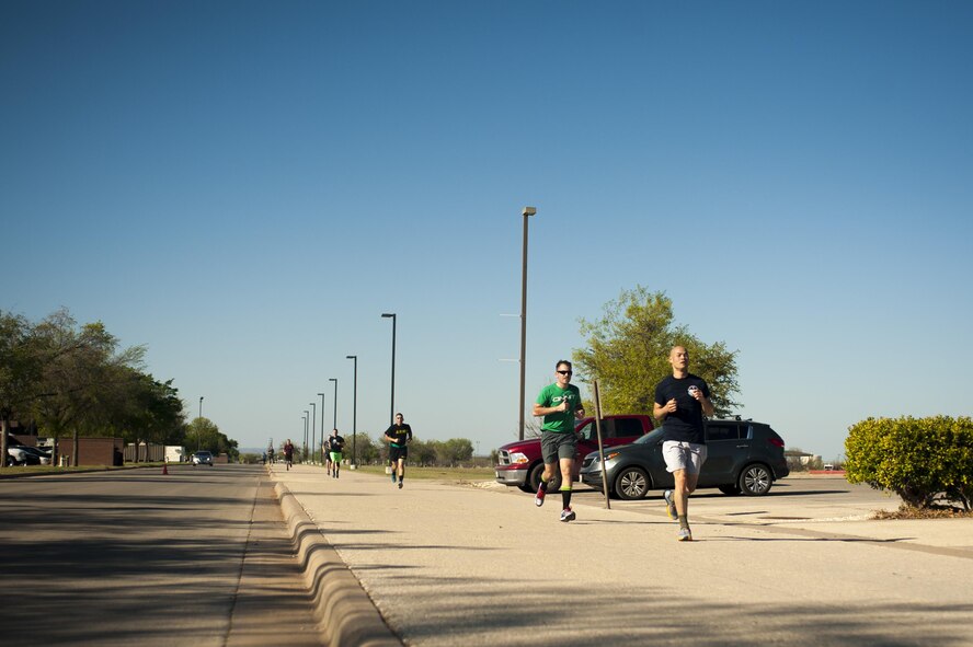 Team Goodfellow members participate in the St. Patrick’s day fun-run on Goodfellow Air Force Base, Texas, March 17, 2017. The 17th Force Support Squadron hosted the run. (U.S. Air Force photo by Senior Airman Scott Jackson/Released)