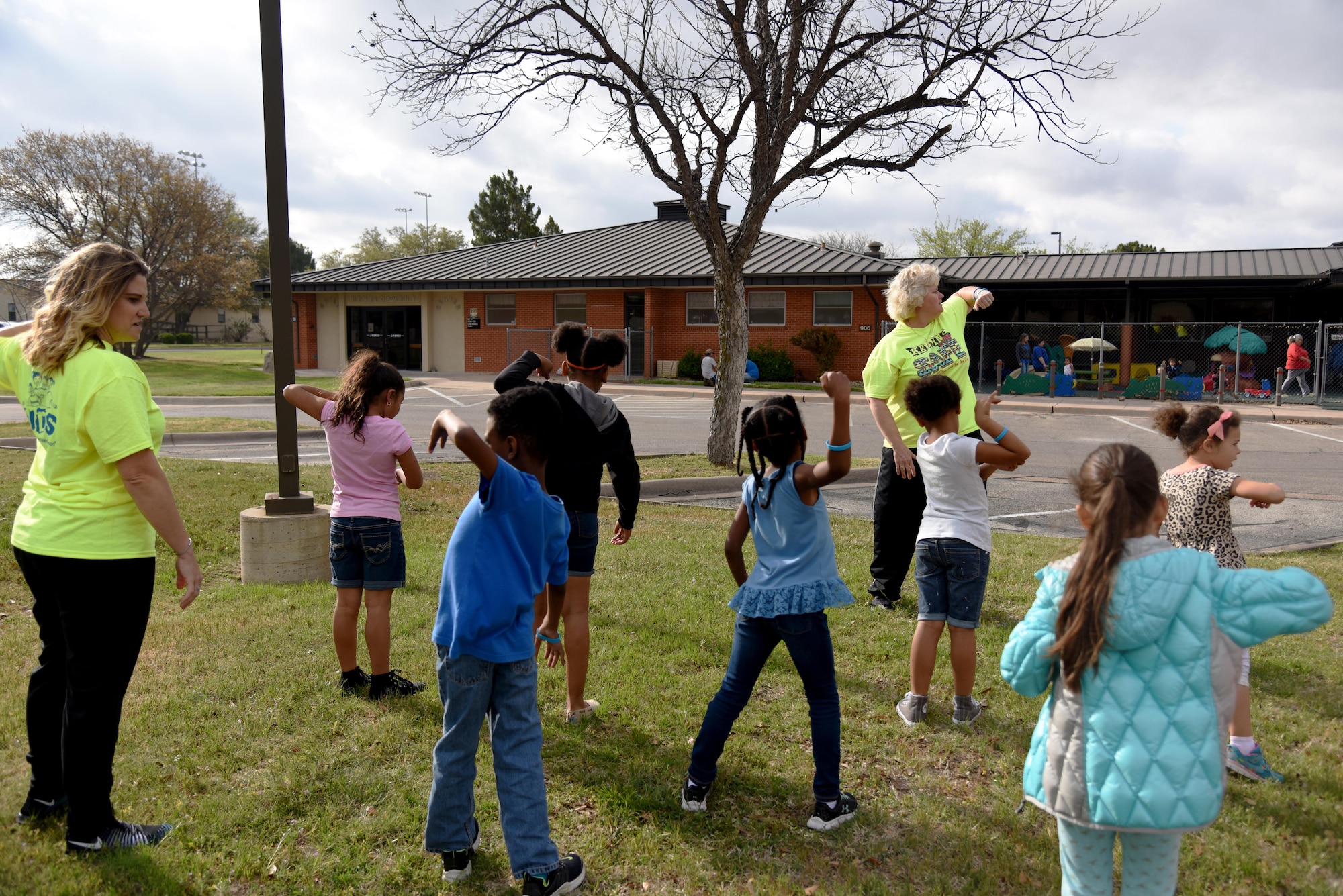 Catie Widenhofer, radKIDs instructor, teaches children self-defense techniques during a radKIDS class at the Youth Center on Goodfellow Air Force Base, Texas, March 16, 2017. The children learn how to protect themselves in a variety of situations during the class. (U.S. Air Force photos by Staff Sgt. Joshua Edwards/Released)