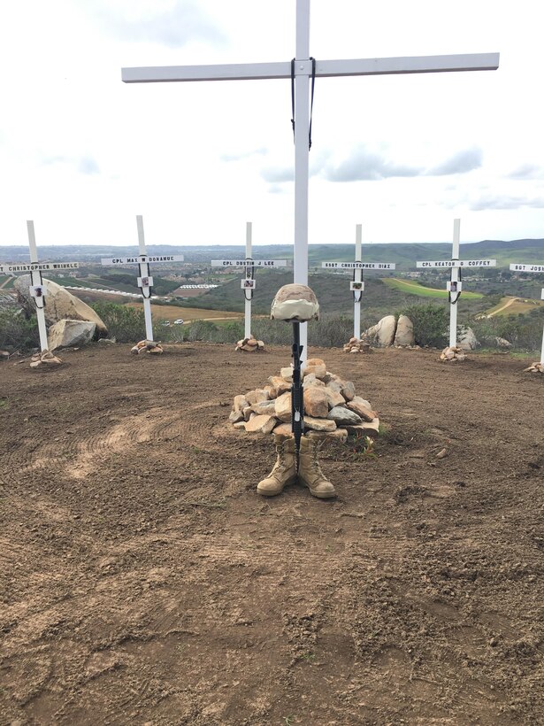Crosses with the names of fallen K9 Marines on K9 Hill aboard Camp Pendleton, Calif, serve as a reminder of those who made the ultimate sacrifice for the Marine Corps and nation.