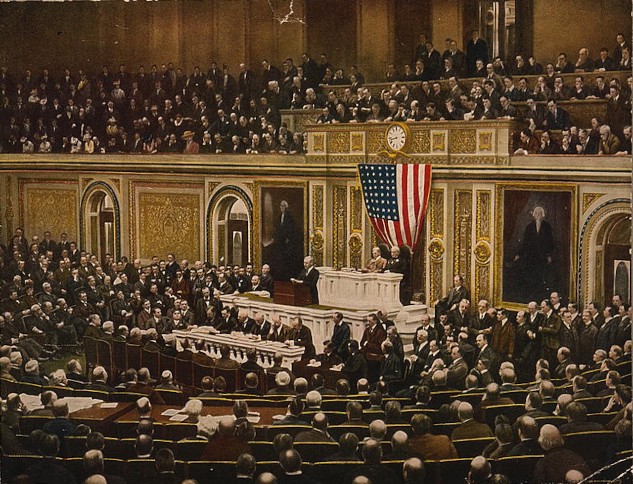 President Woodrow Wilson asks Congress to declare war on Germany, April 2, 1917. Library of Congress photo