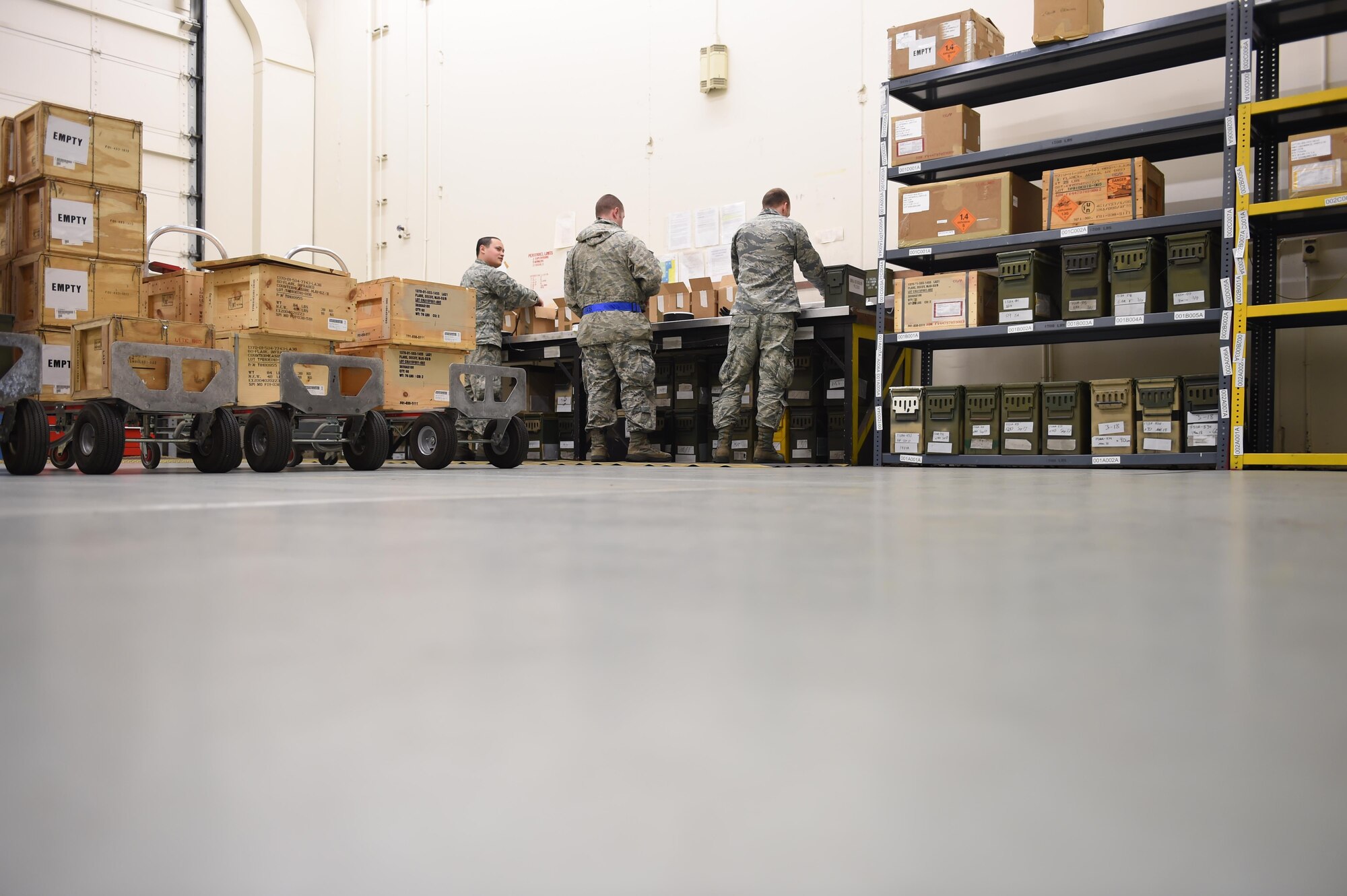 The 62nd Maintenance Squadron conventional maintenance flight builds up the flare systems for the C-17 Globemaster III at Joint Base Lewis-McChord, Wash., March 14, 2017. The 62nd MXS is responsible for 38 munitions custody accounts, which includes anything from pepper spray to ammo. (Air Force photo/ Staff Sgt. Naomi Shipley)