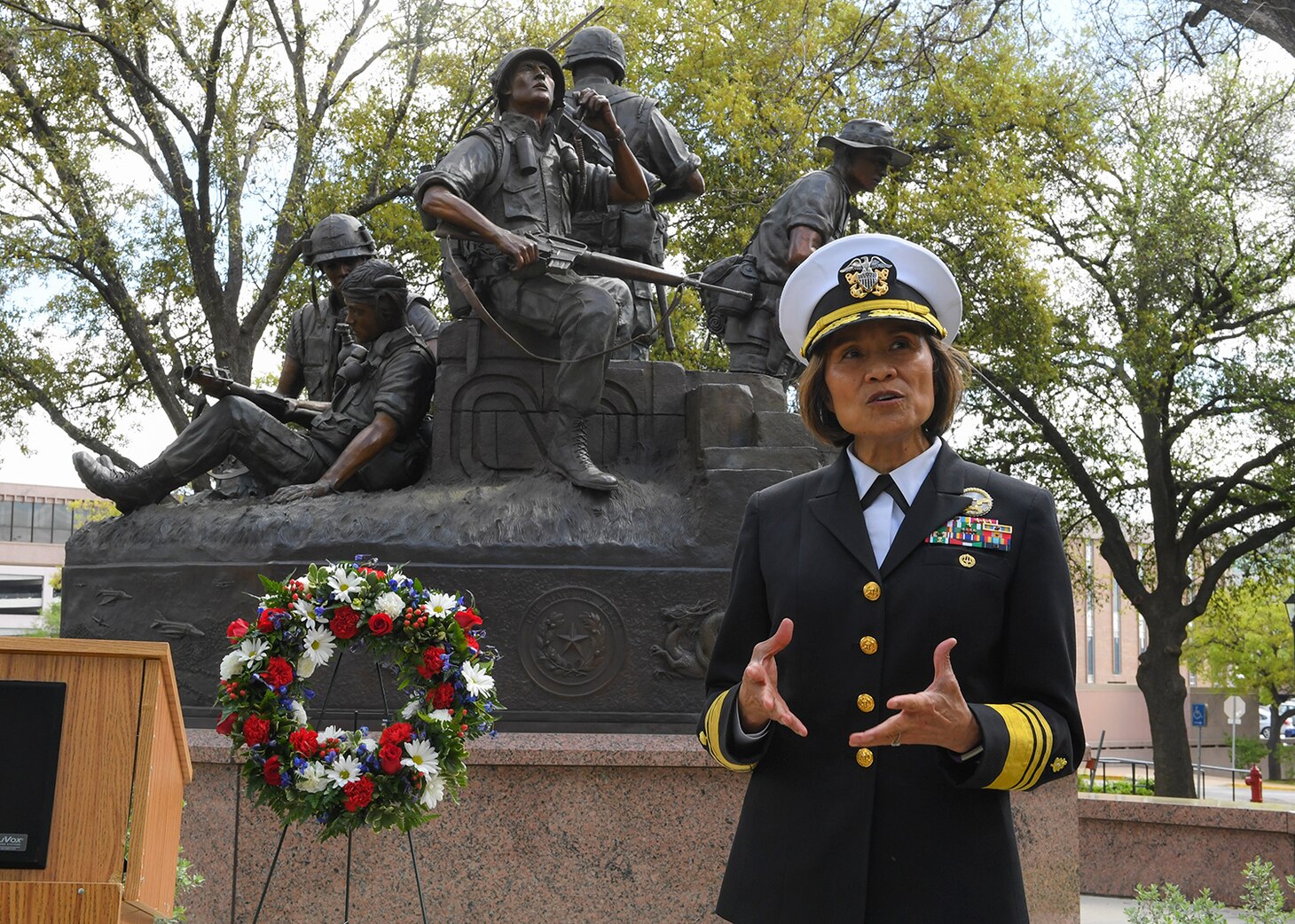 Navy Lays Wreath at Texas Capitol Vietnam Veteran Memorial during Navy