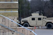 Boxes of 7.62mm ammunition sit on pallets, ahead of use, on a vehicle crew night live-fire gunnery qualification range during the Operation Cold Steel exercise conducted at Fort McCoy, Wisconsin, Mar. 20, 2017. Operation Cold Steel is the U.S. Army Reserve’s first large-scale live-fire training and crew-served weapons qualification and validation exercise. Cold Steel plays a critical role in ensuring that America’s Army Reserve units and Soldiers are trained and ready to deploy on short-notice and bring combat-ready and lethal firepower in support of the Total Army and Joint Force partners anywhere in the world. In support of the Total Army Force, First Army Master Gunners participated in Cold Steel to provide expertise in crew level gunnery qualifications, and to develop Vehicle Crew Evaluator training, preparing units here and when they return to their home stations to conduct crew served weapons training and vehicle crew gunnery at the unit-level. 475 crews with an estimated 1,600 Army Reserve Soldiers will certify in M2, M19 and M240 Bravo gunner platforms across 12-day rotations through the seven-week exercise. 
(U.S. Army Reserve photo by Master Sgt. Anthony L. Taylor)