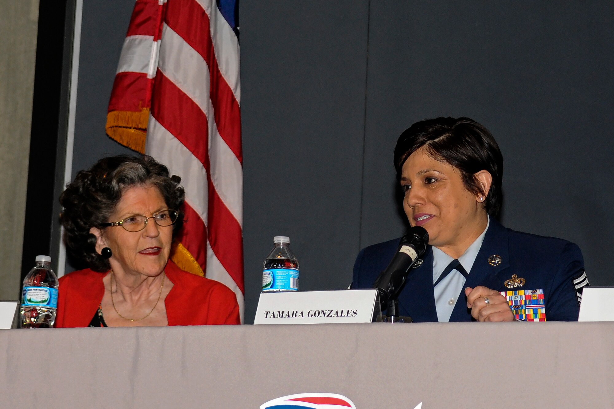 U.S. Air Force Senior Master Sgt. Tamara Gonzales, a First Sergeant with the 121st Air Refueling Wing, Ohio National Guard, participated in a Veterans panel discussion for women Mar. 10, 2017 at the Ohio History Center in Columbus, Ohio. The discussion was sponsored by the Ohio Department of Veterans Services in honor of Women's History Month. (U.S. Air National Guard photo by Senior Airman Wendy Kuhn)