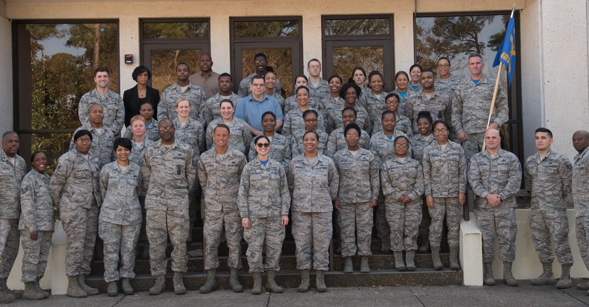 The 403rd Force Support Squadron poses for a group photo Feb. 10 at Keesler Air Force Base, Mississippi. (U.S. Air Force photo/Staff Sgt. Heather Heiney)