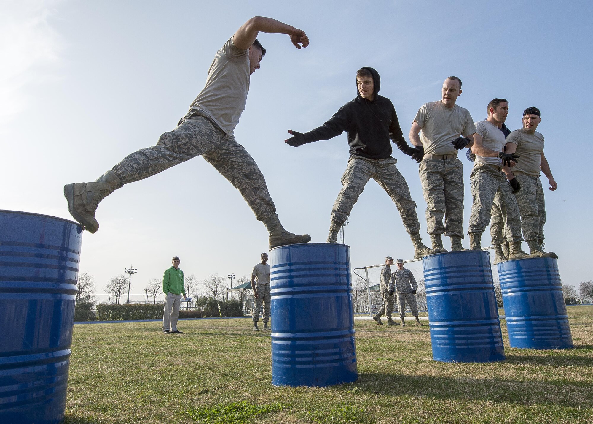 Airmen from the 31st Fighter Wing Staff Agencies participate in the first Combat Warrior Challenge at Aviano Air Base, March 16, 2017. Throughout the four-day competition teams were eliminated and more obstacles were added. (U.S. Air Force photo by Senior Airman Cory W. Bush)