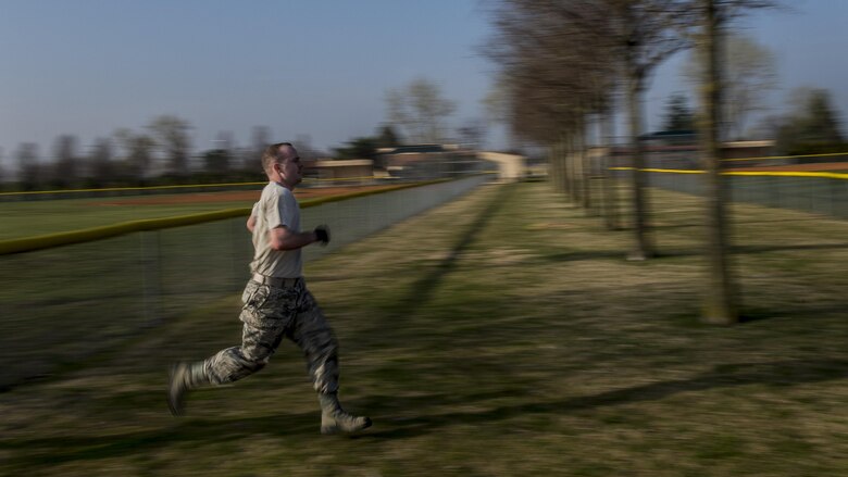 Second Lt. William Mitchell, 31st Fighter Wing Staff Agencies member, participates in the first Combat Warrior Challenge at Aviano Air Base, March 16, 2017. Eight teams of Airmen, representing squadrons from the 31st Fighter Wing, competed in a series of obstacles that tested physical strength and mental toughness. (U.S. Air Force photo by Senior Airman Cory W. Bush)