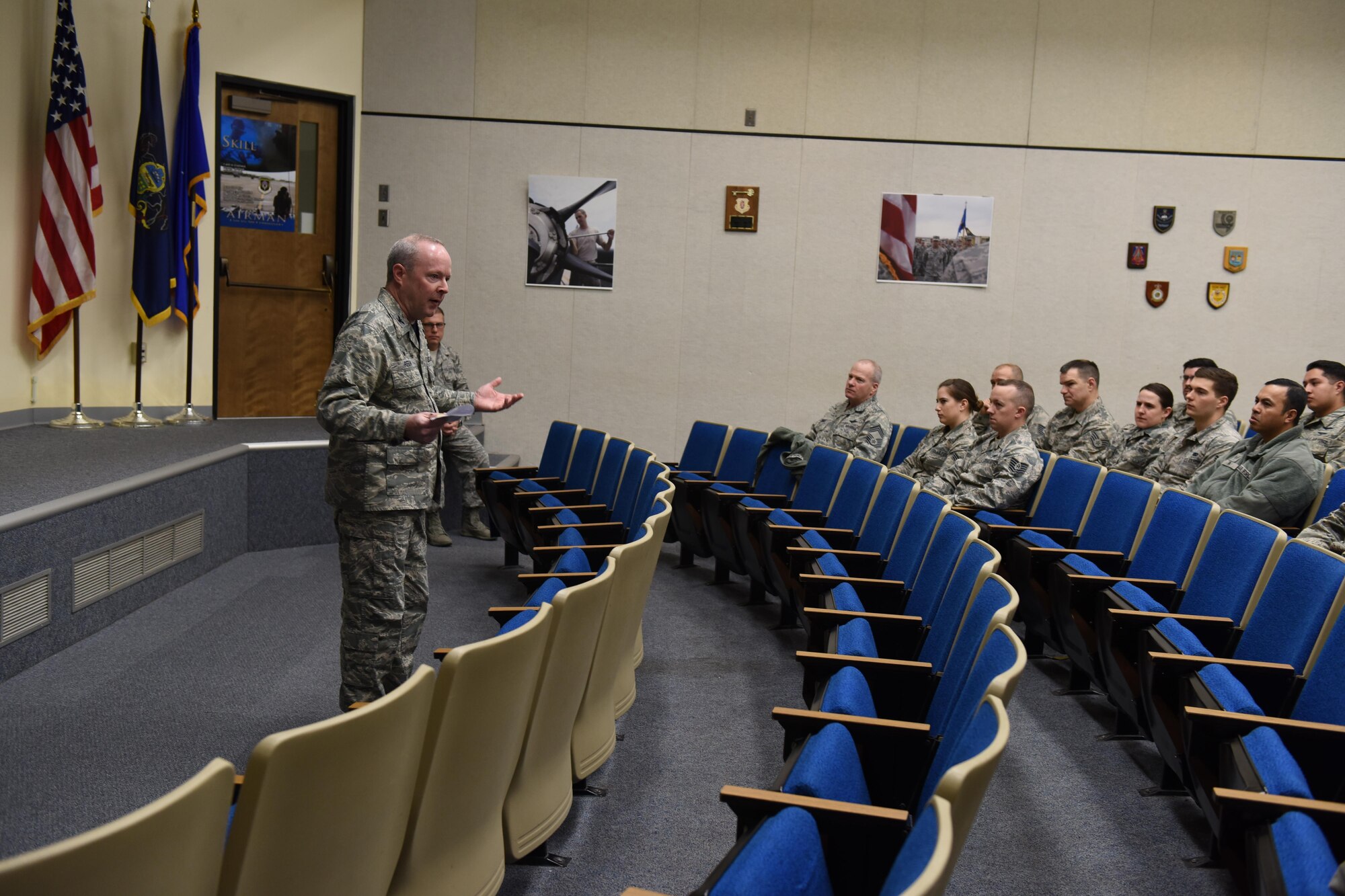 To kick off the 193rd Special Operations Wing’s Leadership Development Program, Colonel Michael J. Regan Jr., Deputy Adjutant General – Air for the Commonwealth of Pennsylvania speaks to approximately 50 Airmen about leadership and core values, March 17, 2017, Middletown, Pennsylvania. Over the course of three days, Airmen will learn written communication, verbal communication, progression of Airmen and day-to-day leadership skills; giving them tools to be better leaders in today’s Air National Guard. (U.S. Air National Guard Photo by Master Sgt. Culeen Shaffer/Released)