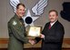 Former Electronic Systems Center Commander Lt. Gen. Ted Bowlds presents the Senior Level certificate to Dr. Tim Rudolph March 7, 2008, during a ceremony at Hanscom. Rudolph, who was most recently serving as the Air Force Life Cycle Management Center Chief Techology Officer, will be departing Hanscom at the end of the month and shared highlights of collaboration efforts that occurred during his tenure. (U.S. Air Force photo by Mark Wyatt)