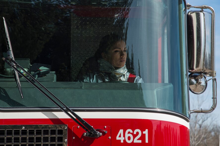 Airman 1st Class Claudia Diaz de Leon, 375th Civil Engineer Squadron fire fighter, prepares to begin her practical evaluation March 4, 2017, at Scott Air Force Base, Illinois. She was being evaluated on her core skills needed for her job. (U.S. Air Force photo by Senior Airman Melissa Estevez)
