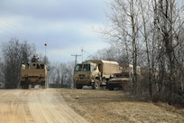 Soldiers at Fort McCoy for the Operation Cold Steel exercise participate in exercise operations March 17, 2017, near Range 4 at Fort McCoy, Wis. Operation Cold Steel’s purpose is to qualify select gun crews to support “Objective-T” requirements for Army Early Response Forces, or AERF. Army Reserve forces, which are part of the overall AERF contingency forces, are part of the Army plan to provide a force that can deploy on short notice to respond to contingencies when needed. (U.S. Army Photo by Scott T. Sturkol, Public Affairs Office, Fort McCoy, Wis.)
