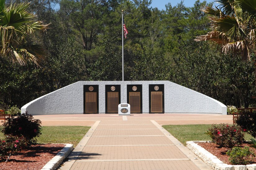 The Explosive Ordinance Disposal Memorial Wall was constructed at Eglin Air Force Base, Fla., in honor of fallen EOD service members in 1999. U.S. Navy, U.S. Marine Corps, U.S. Army and U.S. Air Force EOD technicians must attend and graduate the same school in order to be eligible for assistance. (Courtesy Photo)