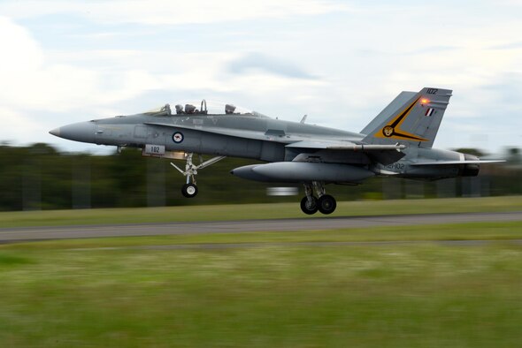A Royal Australian Air Force F-18A Hornet takes off from RAAF Williamtown, during Exercise Diamond Shield 2017 in New South Wales, Australia, March 21, 2017. (U.S. Air Force photo by Tech. Sgt. Steven R. Doty)