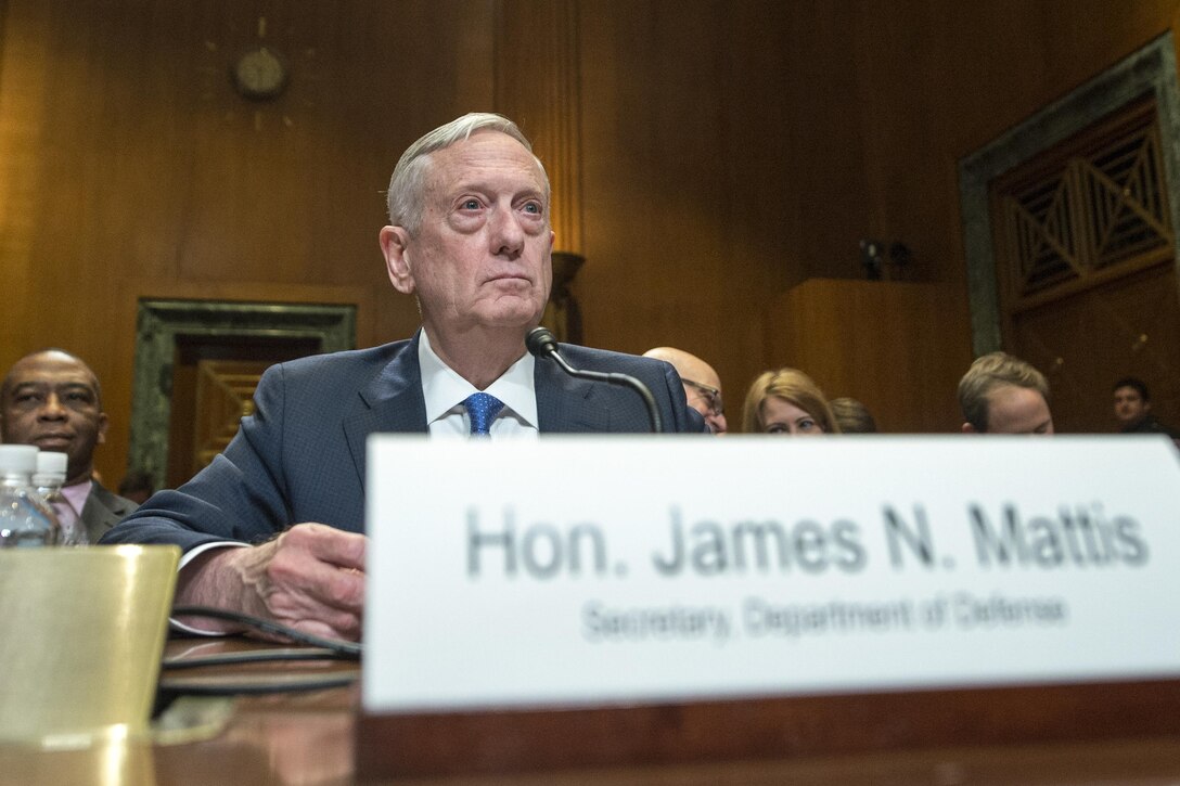Defense Secretary Jim Mattis testifies on the Defense Department's  fiscal year 2017 budget proposal before the Senate Appropriations Committee's defense subcommittee in Washington, D.C., March 22, 2017. DoD photo by Navy Petty Officer 2nd Class Dominique A. Pineiro