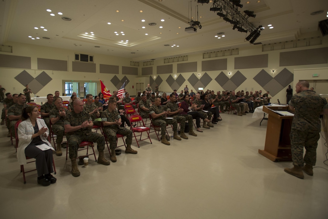 Maj. Gen. Joaquin Malavet gives his opening remarks at the Sexual Assault Prevention and Response Event March 14 aboard Camp Foster, Okinawa, Japan. “I would like to let you know that what you do is not only meaningful but it’s patriotic,” said Malavet, the commanding general of Marine Corps Installations Pacific. “And your patriotic spirit will resonate as we celebrate the hard work and the dedicated efforts of our UVAs.” There were 17 advocates recognized and awarded with letters of appreciation.