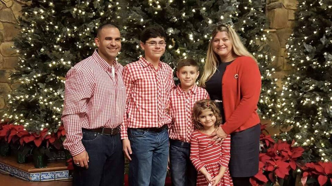 Holly Vega poses with her husband, Major Javier Vega, TECOM, and their three children during a family outing.  Holly, a Marine Corps spouse for 18 years, was voted as the 2017 Marine Corps Base Quantico Spouse of the Year, an honor bestowed upon her by Military Spouse magazine, which holds an annual contest to choose the Armed Forces Insurance Military Spouse of the Year.
