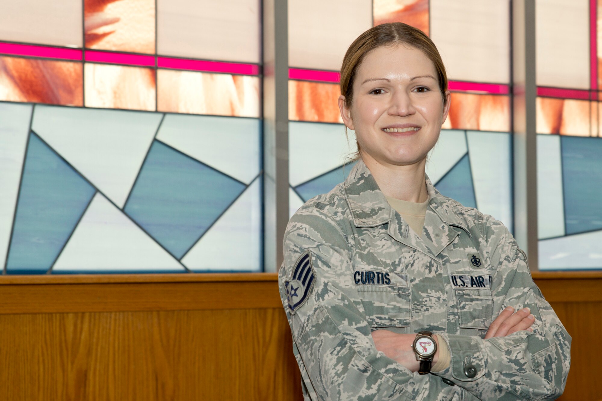U.S. Air Force Reserve Staff Sgt. Nyssa D. Curtis, the 913th Airlift Group chaplain assistant, poses for a photo March 5, 2017, at Little Rock Air Force Base, Ark. Chaplain assistants facilitate the free exercise of religion for Airmen, their families, and other authorized personnel, and are assigned at all levels of command to facilitate spiritual care and ethical leadership. (U.S. Air Force photo by Master Sgt. Jeff Walston/Released)