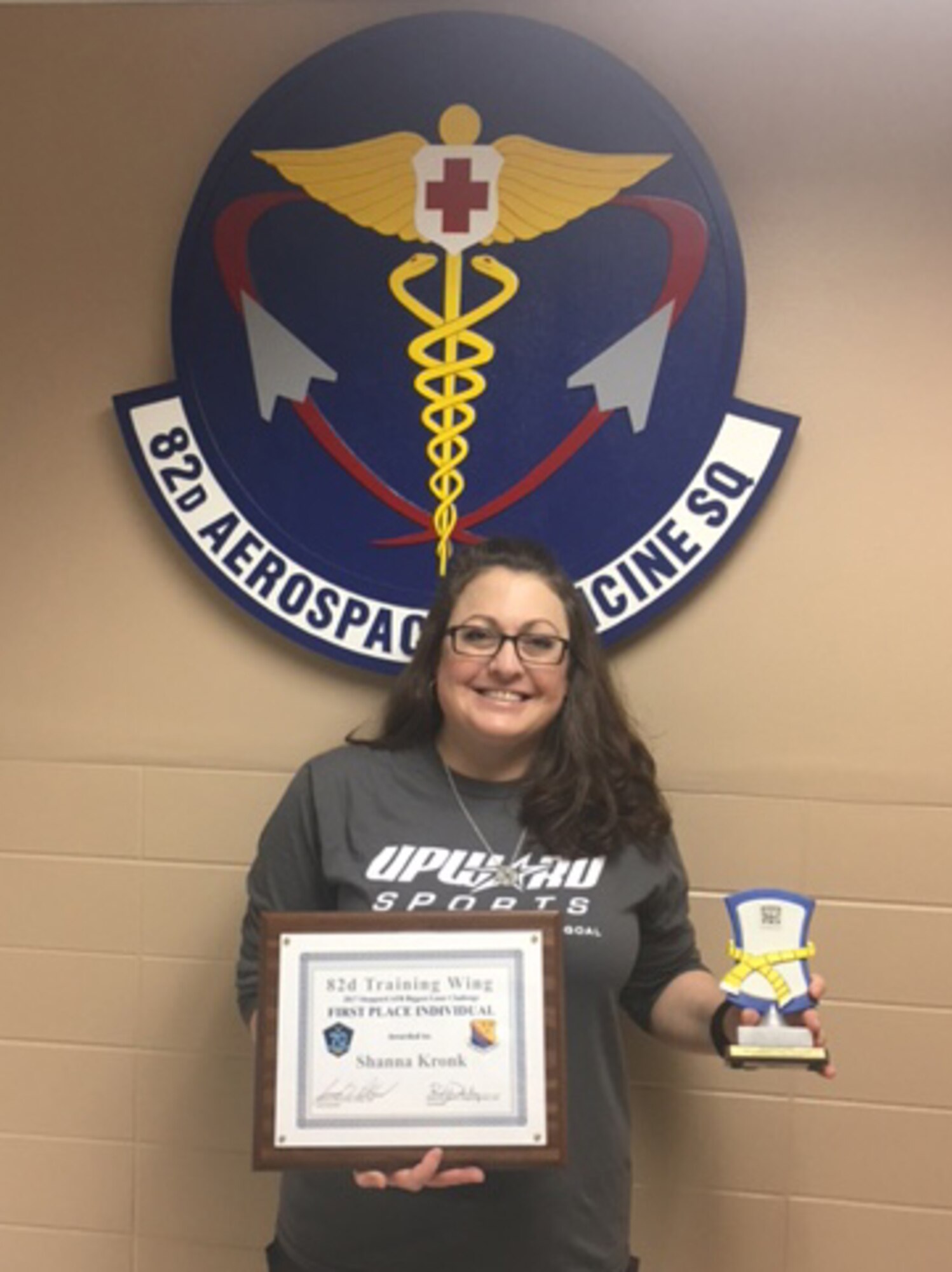 Shanna Kronk was awarded the Individual First Place winner for the Sheppard Air Force Base, Texas, Biggest Loser Challenge, March 9, 2017. Points were awarded for attending health education classes, group fitness classes, weight loss and increases in lean muscle mass. (U.S. Air Force courtesy photo)