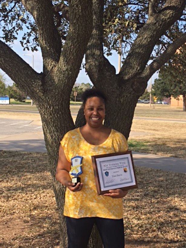 Overall Best Participant in the Sheppard Air Force Base, Texas, Biggest Loser Challenge was awarded to Tina Davis March 9, 2017. Points were awarded for attending health education classes, group fitness classes, weight loss and increases in lean muscle mass. (U.S. Air Force courtesy photo)