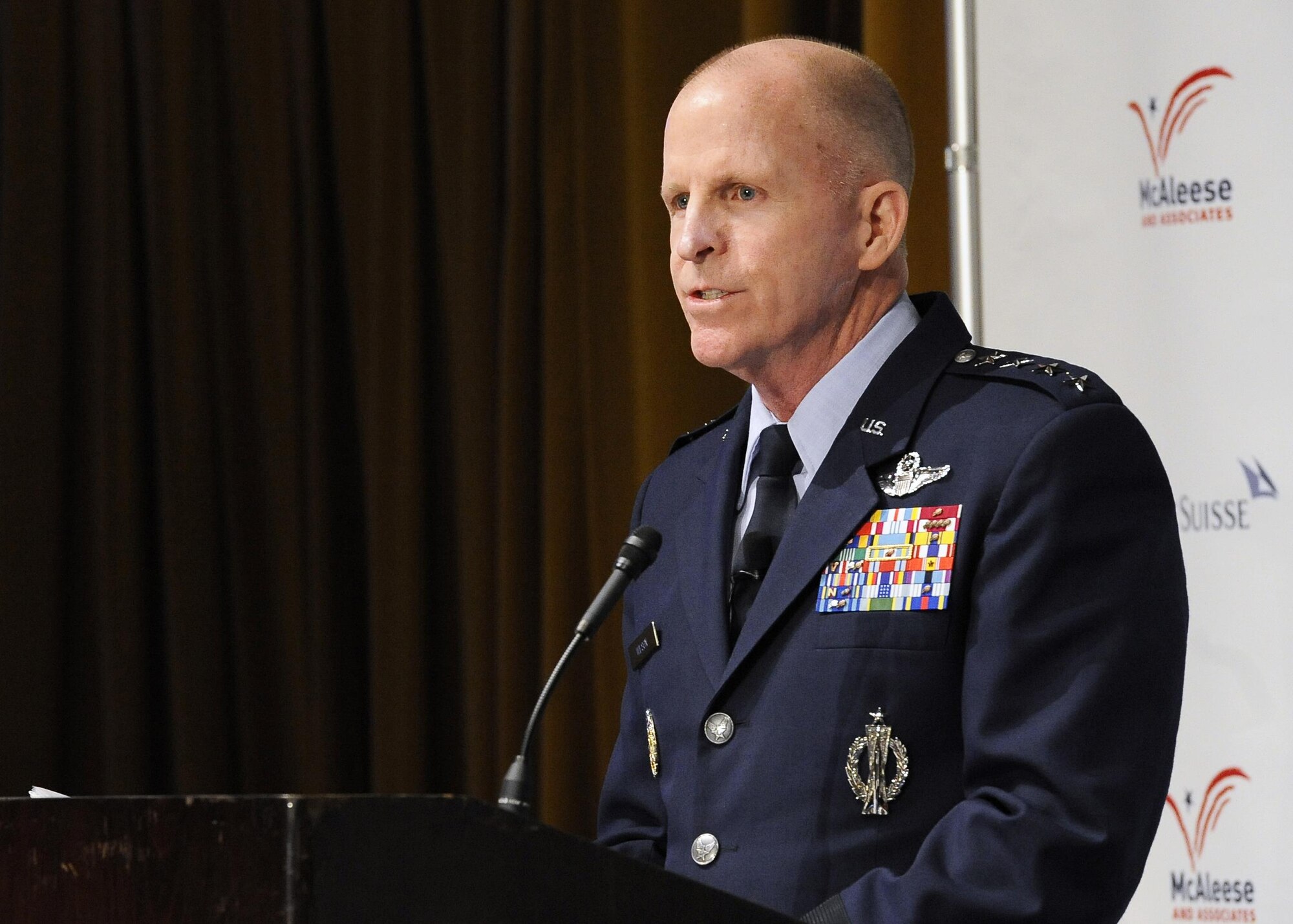 Air Force Vice Chief of Staff Gen. Stephen Wilson, speaks during the eighth annual McAleese/Credit Suisse "Defense Programs" conference March 22, 2017, in Washington, D.C. During the conference, Wilson discussed readiness, force structure and modernization of the Air Force. (U.S. Air Force photo/Staff Sgt. Jannelle McRae)
