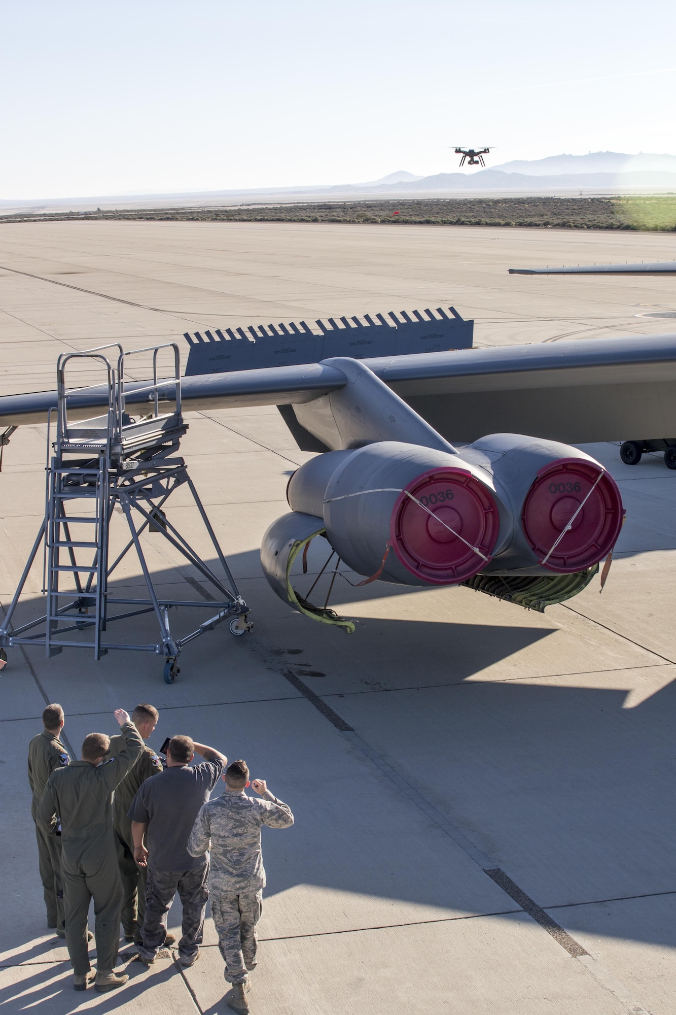 On March 16, the Emerging Technologies Combined Test Force used a small quadcopter equipped with a camera to perform a visual inspection of a B-52 Stratofortress. This was the first-ever test using a small unmanned aerial system near an active taxiway on an Air Force flightline.
(U.S. Air Force photo by Christian Turner)