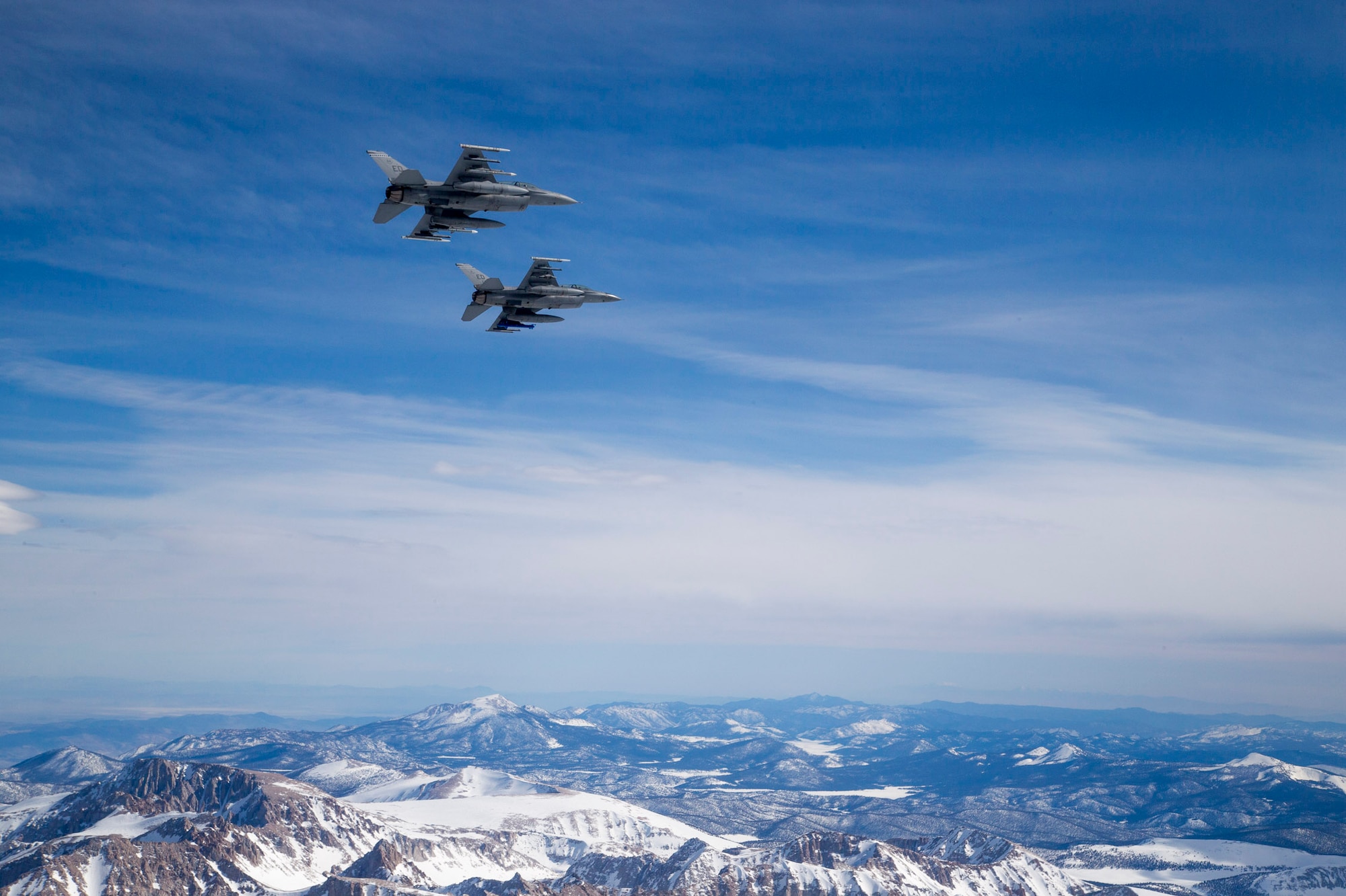 Two F-16 Fighting Falcons from the 416th Flight Test Squadron during a test sortie March 20. (U.S. Air Force photo by Christopher Okula)